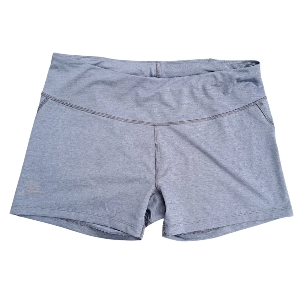 Salomon Womens XL Gray Heathered Running Shorts Zippered Back Pocket Reflective